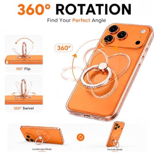 Image of Mizi 2Pack Transparent Heart Phone Ring Holder Kickstand, Bling Crystal Finger Grip Stand with 360 Rotation for iPhone, Samsung, Android Phones & Cases - Rose Gold