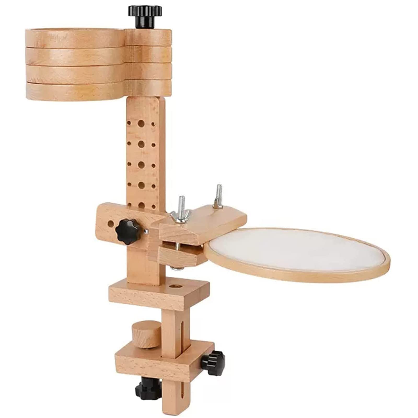 Soporte De Bordado, Bastidor De Punto De Cruz Ajustable De Madera con 4 Bandejas Giratorias, Clip De Escritorio Y Aros De Bordado De 15 Cm para Manualidades Y Costura.