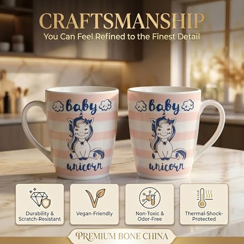 Image of U.P.C. U.P.C.Milk Mug Set of 2 | Ceramic & Bone China Coffee Milk Cups | Designer Printed Tea Coffee Mug Set | Large Capacity Milk Mugs | Microwave Safe Cup Set | Kitchen Drinkware Gift Set