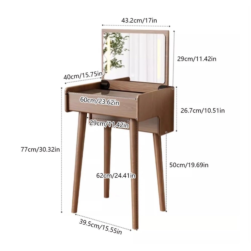 Schminktisch Schminktisch, Mini-Flip-Nachttisch, Aufbewahrungsschrank Vanity Table Set(Bruin)