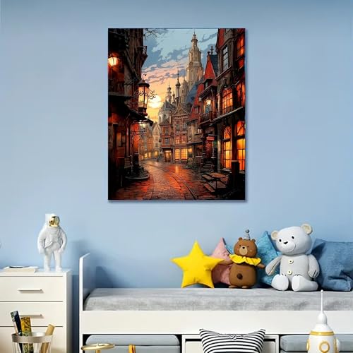 Arttoplus Kit de pintura de paisagem por números para adultos - Street View DIY pintura por números