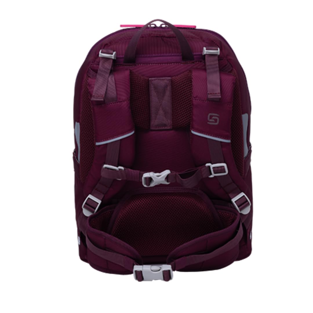 Schneiders Ergojet Schultasche Set Floral Fantasy (6-teilig) – Wandelbarer Mädchen-Schulranzen Einhorn, LED-Licht, ergonomisch & nachhaltig, leicht (990g), Schule & Freizeit, 21L, Bordeaux-Rot