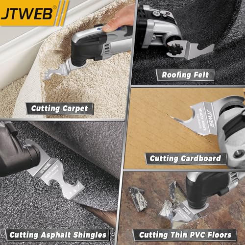JTWEB 10PCS Oscillating Multi Tool Hook Knife Blade Scraper, Multitool Saw Blades Kit for Cutting Soft Materials, Roofing Shingles, PVC Carpet, Cardboard, Asphalt Shingle Cutter Tool - Thumbnail 5
