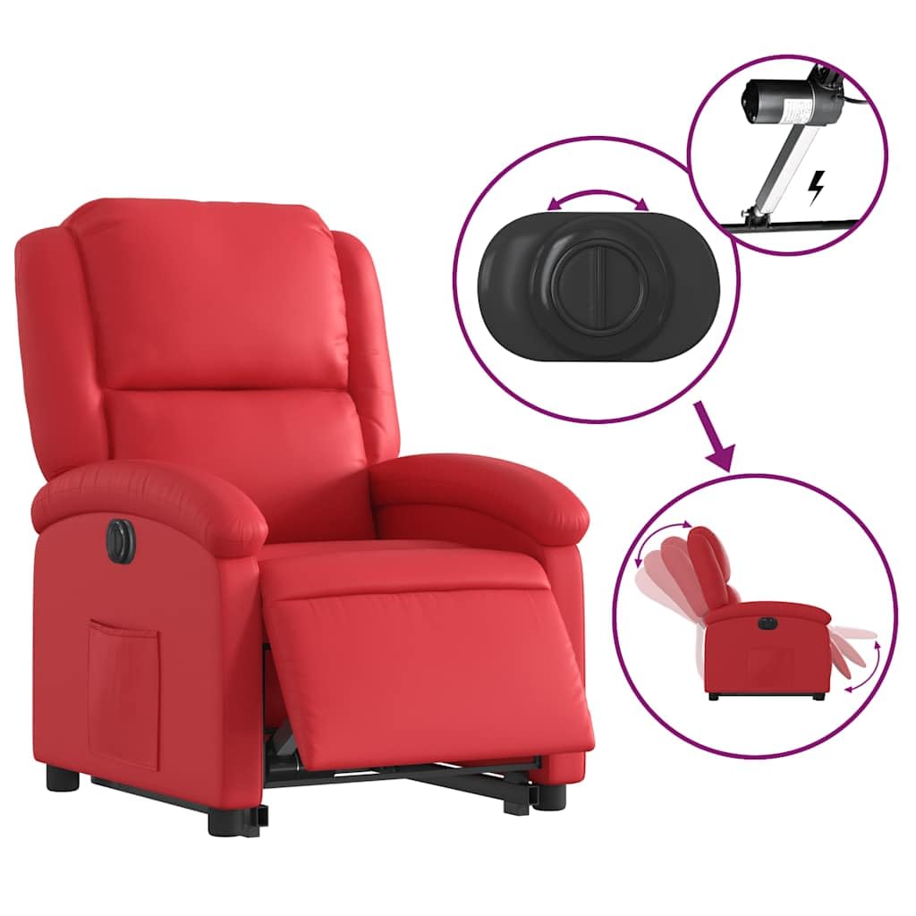 Fauteuil de relaxation électrique en cuir synthétique rouge rembourré avec dossier réglable et repose-pieds ergonomique pour salon, bureau, salon