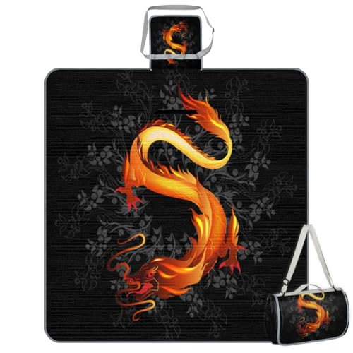 Shimoshe Picnic Blankets 57”x 59”, Golden Dragon Waterproof Sandproof Picnic Mat Lightweight Foldable Beach Blanket for Camping Park Grass Beach Outdoor Blanket