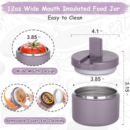 Image of Pawtong 12oz Insulated Vacuum Food Jar with Buckle Lid Wide Mouth Soup Thermo for Hot Food Kids Leakproof Stainless Steel Lunch Container