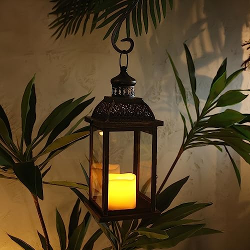 Image of NEEDOMO Large Candle Lanterns Decorative Indoor, 14.4 inch Outdoor Lantern with Clear Glass, Vintage Metal Candle Holders in Black, Patio Wedding Home Kitchen Coffee Table Livinig Room Decor