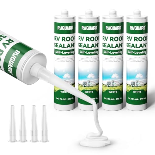 RVGUARD 4 Pack RV Roof Sealant 10.3oz Waterproof & UV-Resistant, Self-Leveling Lap Sealant for RV,Camper,Trailer, Roof Repair, Temperature-Resistant, Easy to Use, Safe, Compatible with Most Material