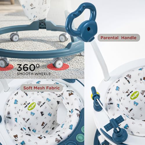 Image of Baybee Breezy 2-in-1 Baby Walker & Push Walker with Music, Foot Mat & Parent Handle | Walker for Kids for 6 to 18 Months | Foldable, 360 Wheels (Blue)
