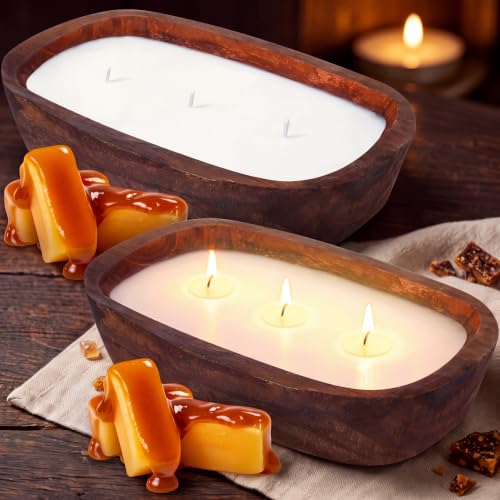 Threlaco 2 Pcs Fall Wooden Dough Bowl Candle...