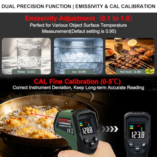 Image of Infrared Thermometer Gun for Cooking Griddle,Grill,Oven,Fridge,A /C, Non Contact IR Thermometer Laser Temperature Gun with -58℉ to 1112℉,Color LCD,Cal Calibration, Adjustable Emissivity,Min Max Measure