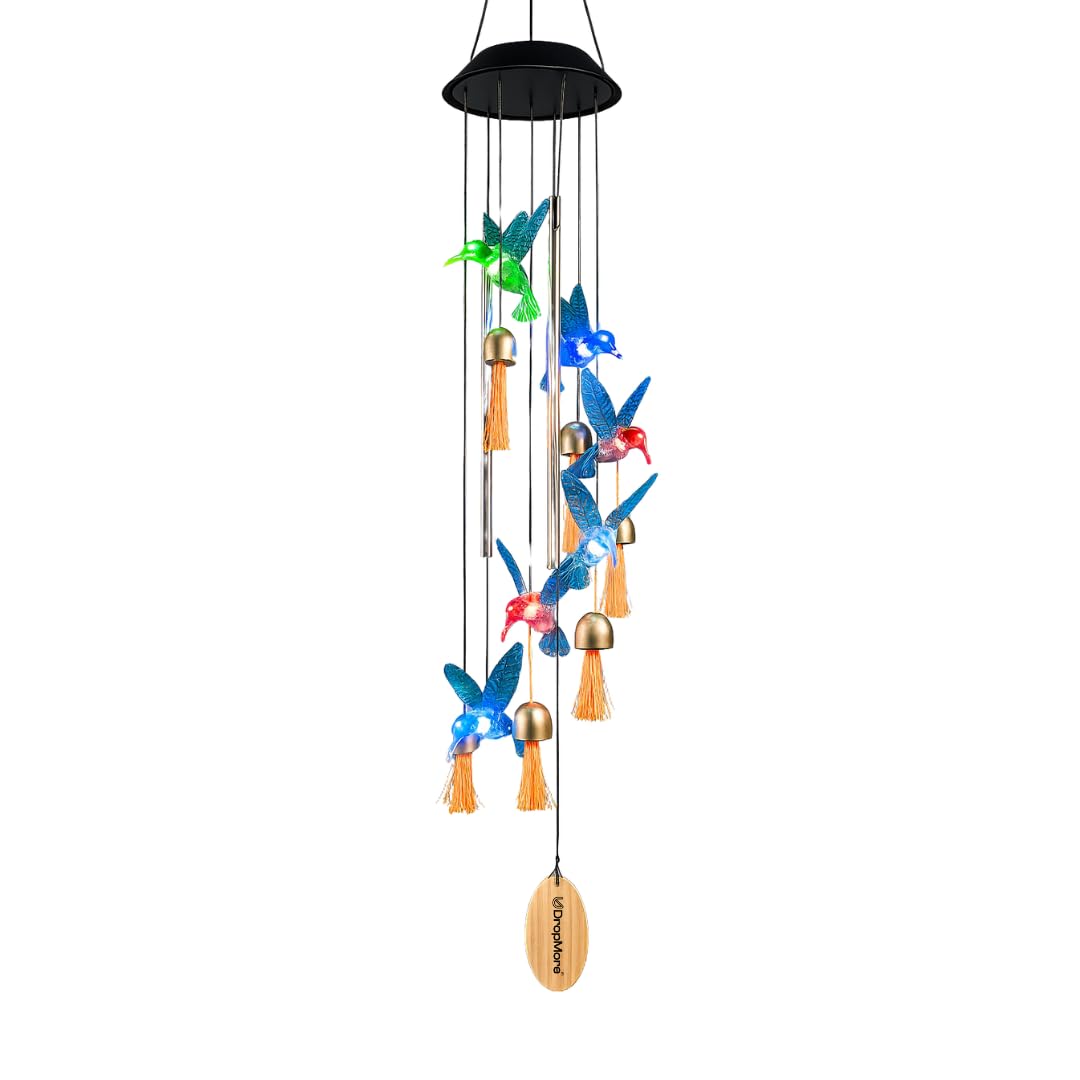 Solar Blue Hummingbird Wind Chime | 7 Color Changing LED Lights | Melodious Tune | Aluminium Rods | Wooden Clapper| Outdoor Garden Decor | Home Decoration | Soothing Sound-picture-25