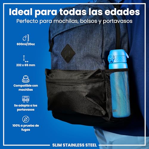 ion8 Botella Agua Inox Ligero, 600ml, Sin Aislamiento, a Prueba de Fugas, Fácil de Abrir, Cerradura Segura, Aptas para Lavavajillas, Fácil de Limpiar, Resistente a Rayones, Azul - Imagen 3