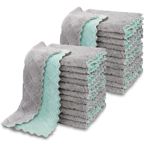 AIDEA Kitchen Towels,24 Pack Absorbent Coral Fleece Dish Towels, No Odor Reusable Dish Cloths, Microfiber Cleaning Cloths, Fast Drying Dishcloths, 6.3' x10.4'