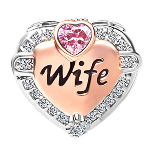 Image of Wife Charms Colorful Crystal Heart Love Bead Charms fit Charms Bracelets (Pink)