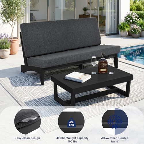Image of Pia Ricoo 1-Piece Patio Furniture Set, Outdoor Loveseat with 4.5-Inch Thick Cushions, All-Weather Outdoor Sofa for Backyard, Deck, Lawn - Drak /Dark