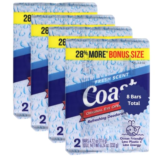 Coast Fresh Deodorant Soap Bars, Eye-Opener Scent, 2 Count 4 pack (8 bars total)
