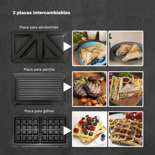 Miniatura 8 de Grunkel - Sandwichera Con Placas Intercambiables 2 Sandwiches Con Corte, Grill Y 2 Gofres . Superficie Antideslizante Y Antiadherente De 850w De Potencia Y Tacto Frío. Color Acero Inoxidable.