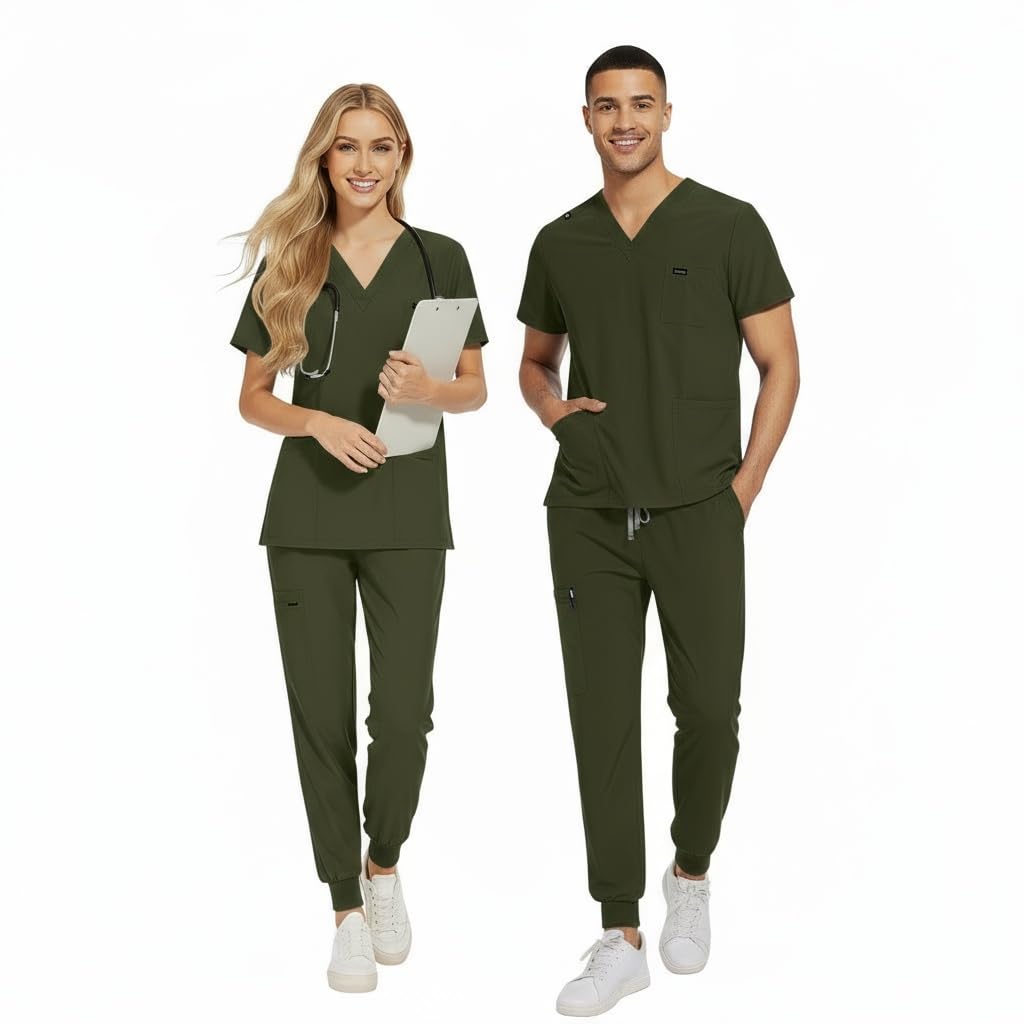 Medical Scrub Set Scollo A V Manica Corta Top con 3 Tasche Elastico Polsino Pantaloni Traspirante Dell'Assistenza Sanitaria Uniforme CK13