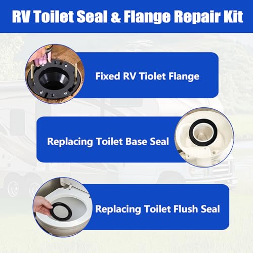 Image of RV Toilet Seal and 3 inch Socket Floor Flange Kit Fit for Dometic 300 /310 /320 RV Toilets, 385311658 RV Toilet Seal Replacement | 385345892 Flange | 385311652 Base Seal Gasket
