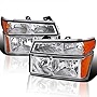 Spec-D Tuning Chrome Housing Clear Lens Headlights + Bumper Lights Compatible with Chevy Colorado 2004-2012, GMC Canyon, L+R Pair Head Light Lamp Assembly