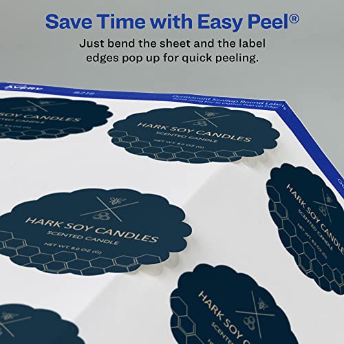 Image of Avery Scallop 2.5 Inch Round Labels with Sure Feed for Laser & Inkjet Printers, 90 White Labels (8218) (Pack of 5)