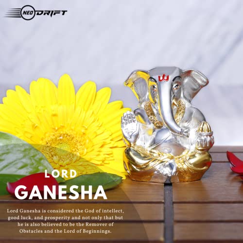 Image of Neodrift Ganesh Idol for Car Dashboard (Real 24kt & 999 Silver Plated, Dual-Tone Gold & Silver) (Model ND10) - Enhance Your Drive