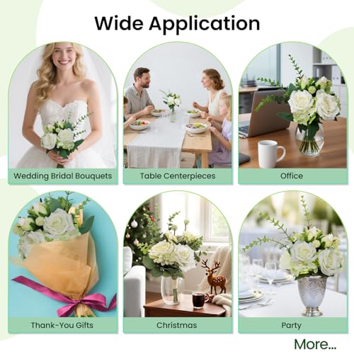 BeautifulU Artificial Roses Flowers Bouquet, Realistic Fake Silk Flowers Plants DIY Bouquets for Christmas Decorations Table Centerpiece Home Kitchen Office Party Wedding Gift and  image 7