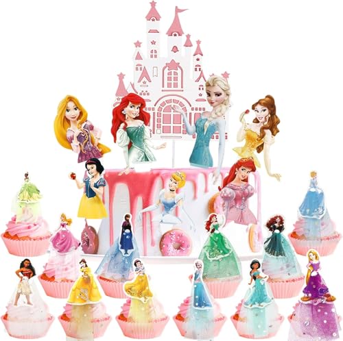 Princess Cake Topper aniversário meninas 20 peças decorações princesa aniversário decorações princesa decoração para bolos princesa para meninos meninas aniversário pastel Topper decoração