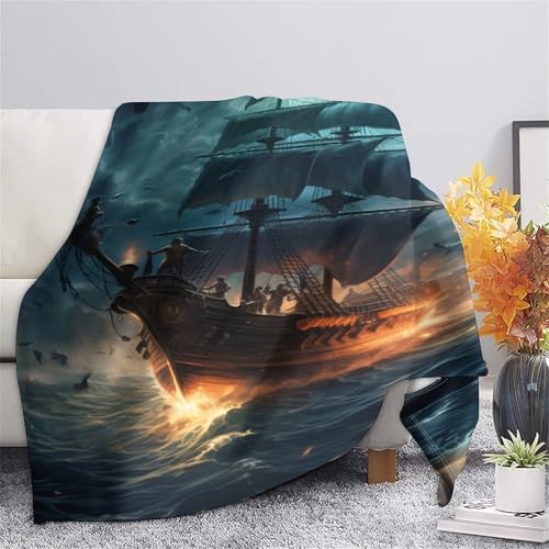 Couverture chaude plaid bateau pirate pour couchage adulte et voyage