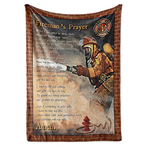 Fireman Prayer Blanket for Fire Rescue Men and Women with Courage, Honor, and Duty, Ultra Soft, Plush and Warm, Thoughtful Husband or Wife Birthday Gift (Fleece 50x60)