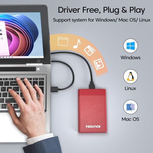 Image of Sounce 2.5 Inch SATA USB 3.0 HDD / SSD Portable External Hard Disk Enclosure 7 MM and 9.5 MM Tool Free , Supports UASP Max Upto 6TB (Red)