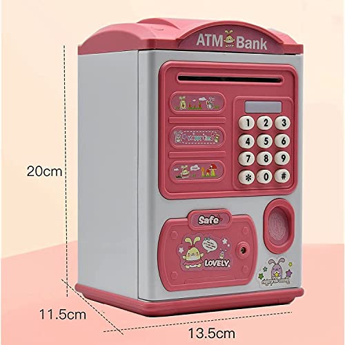 Image of Electric ATM Piggy Bank for Kids with Password and Finger Sensor - Pink