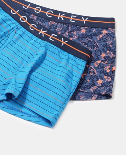 Image of Jockey NB02 Boy's Super Combed Cotton Elastane Stretch Printed Trunk with Front Open Fly and Ultrasoft Waistband (Pack of 2)