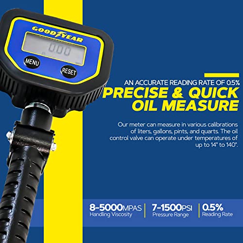 Goodyear Digital Oil Control Valve Meter Nozzle 10 Gpm / 35 Lpm Heavy Duty Air Operated Pneumatic 1/2" Inch Npt Inlet Pressure Range 7-1500 Psi 5-100 Bar With Flexible Spout (Not For Gasoline) #TOP4