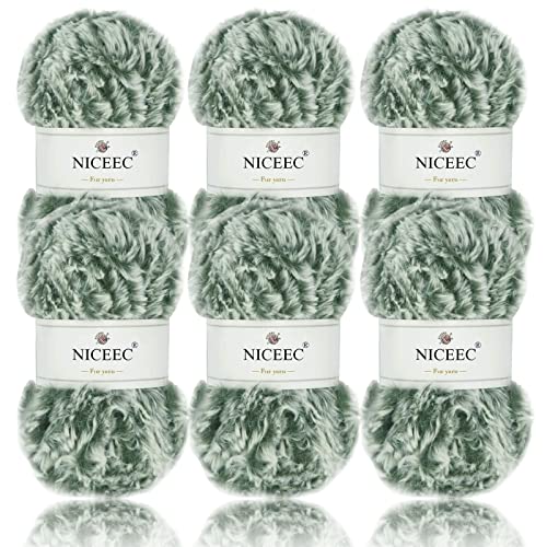 Image of NICEEC Faux Fur Yarn Super Soft, Chunky & Fluffy, Eyelash Yarn for Crochet & Knitting(Total Length 210yds /10.6oz) - Light Olive Green /300g