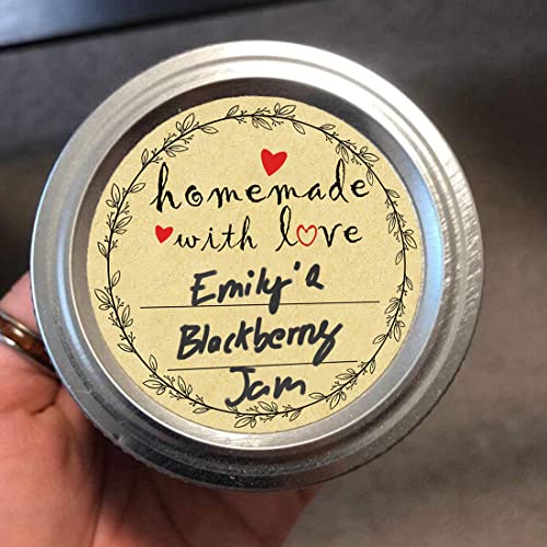 2" Homemade With Love Stickers, Kraft Jam And Jelly Jar Canning Labels With 2 Lines For Writing, Mason Jar Labels Canning Labels Bottle Labels, 500 Labels Per Roll #TOP3