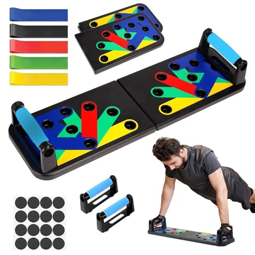 Push Up Board Workout Equipment | Foldable Fitness Board with 5 Resistance Band | 20 in 1 Adjustable Handles with Strong Grip | Multifunctional Fitness at Home Workout Equipment
