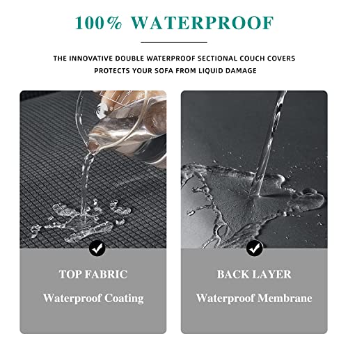 Arfntevss 100% Waterproof Corner Sectional Couch Covers L Shape Sofa Cover For Dogs Stretch Jacquard U Shaped Slipcovers Set Living Room Non Slip Furniture Protector For Kids Pet Cat (Dark Gray) #TOP2