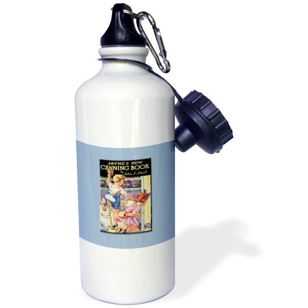 3dRose Vintage Jaynes New Canning Book cover with Two Children Sports Water Bottle 21 oz White