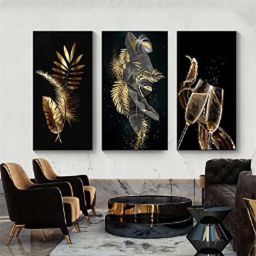 Feuilles d'or et fleur arbre mural abstrait sur toile 60x120cm sans cadre