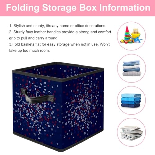 Boîte de rangement cube pliable en tissu bleu motif étoiles