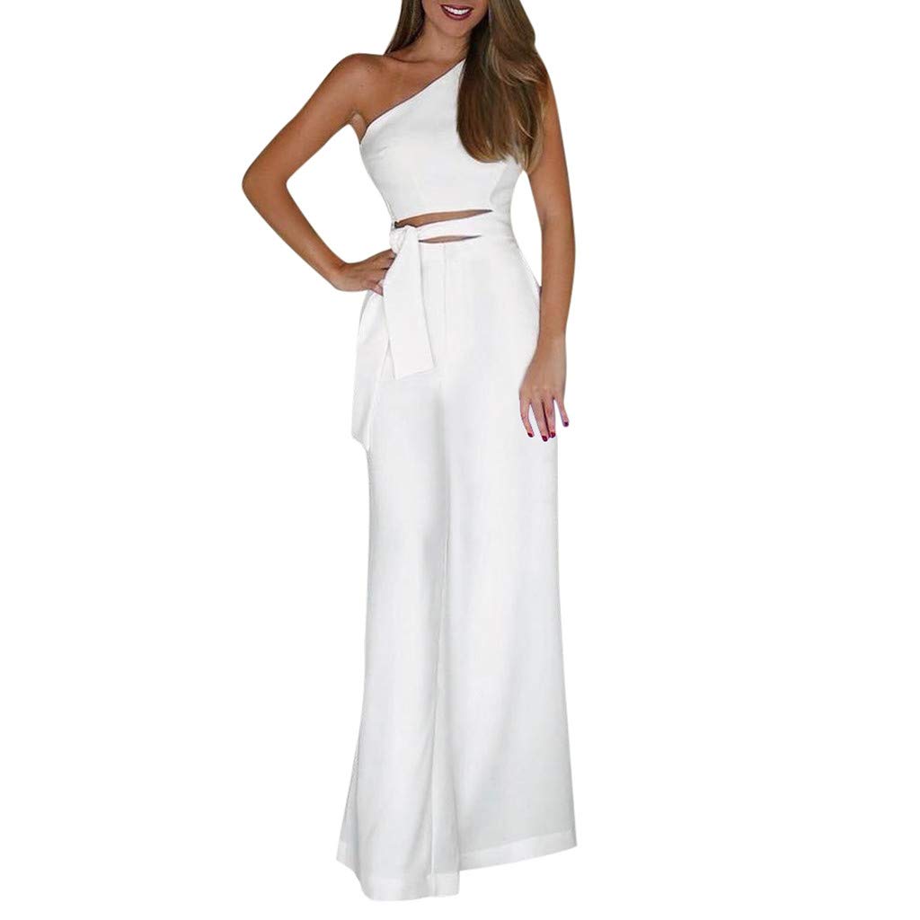 YJING Mono de verano para mujer, elegante, para fiestas, bodas, sin tirantes, sexy, mono largo, de negocios, de manga larga, monos de una pieza, mono con pernera ancha