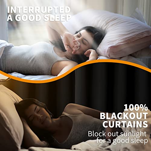 Image of YoungsTex Black 100% Blackout Curtains 45 Inches for Bedroom Thermal Insulated Total Room Darkening Curtains for Living Room Window with Black Back Grommet, 2 Panels, 42 x 45 Inch
