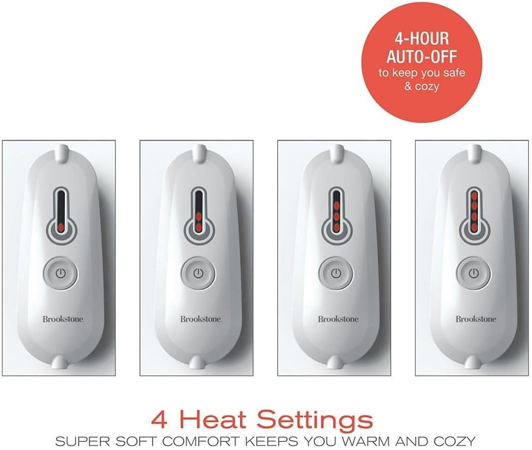 review Brookstone NAP Heated Plush Throw Blanket Velvety Soft 4 Heat Settings Cream Ivory 50