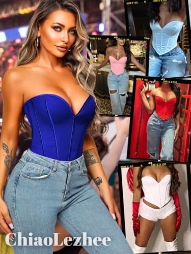 Image of ChiaoLezhee Heart Corset Top For Women, Sexy Concert Outfits Going Out, Strapless Crop Top, Overbust Bustier