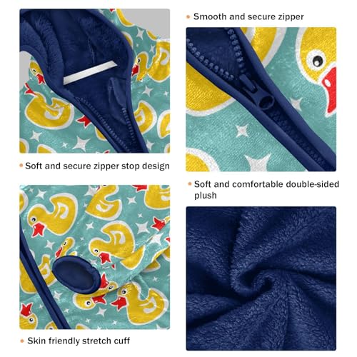 Yellow Rubber Duck Toddler Fleece Jacket Baby Boys Hooded Zipper Long Sleeve Thick Warm Outerwear 3-10 Years3