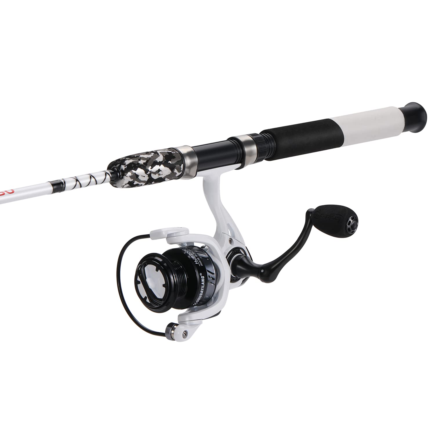 Sougayilang Spinning Reel and 2-Piece Fishing Rod Combo, Durable Graphite & Fiberglass Rod, Split-Grip Cork Handle,Right/Left Handle Position: White 7'00''-2000