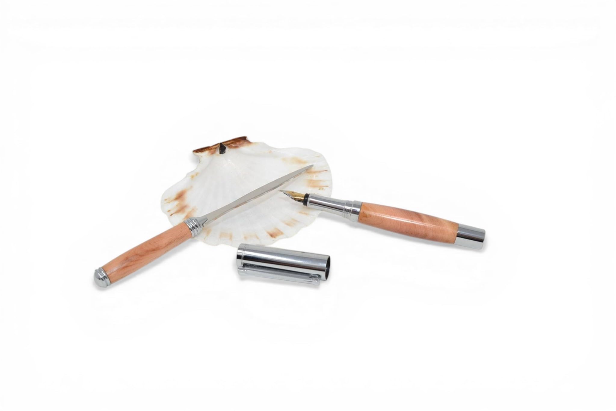 Holz Schreibset aus Zirbenholz – Füllfeder & Brieföffner Set, handgefertigt, verchromt, nachfüllbar, Unikat mit Geschenkbox