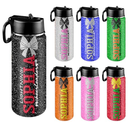 Custom Name Insulated Water Bottle Personalized Water Bottles for Cheer squad 18 oz With Straw